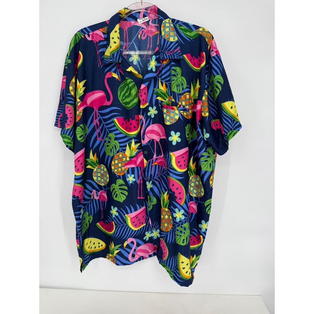 King‎ Kameha Mens Sz XXL Hawaiian Shirt Flamingo Pineapple Tropical Short Sleeve
